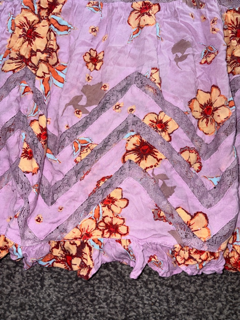 Free People Intimately Sleeveless Trapeze Tunic Dress Lilac Floral Lace Size L - Picture 6 of 11